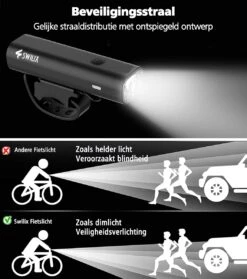 SWILIX ® - Fietsverlichting Set - Oplaadbare USB Led Fietslamp - Voor En Achter - Waterdicht - 4 Lichtstanden - Zwart -Fietsaccessoires Winkel 1063x1200 3