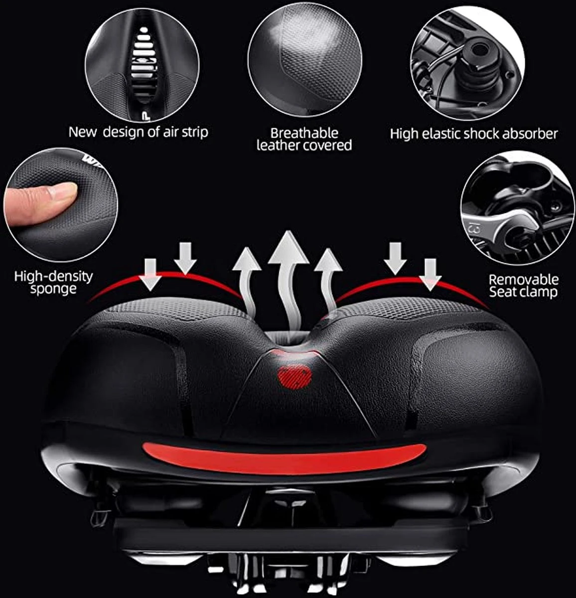 IBright Gel Fietszadel Met LED Oplaadbare Achterlicht - USB Oplaadbaar - Fietsverlichting Met 6 Functie's - Dames / Heren - Waterdicht - Gratis Zadelstrop - USB Oplaadkabel - Zwart 13 IBright Gel Fietszadel Met LED Oplaadbare Achterlicht - USB Oplaadbaar - Fietsverlichting Met 6 Functie's - Dames / Heren - Waterdicht - Gratis Zadelstrop - USB Oplaadkabel - Zwart - Afbeelding 11