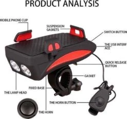 METAHUB Powerbank Fiets Telefoonhouder - Zwart Rood - Fiets Smartphone Houder - 2400 MAh - Claxon - Koplamp -Fietsaccessoires Winkel 1200x1132 1