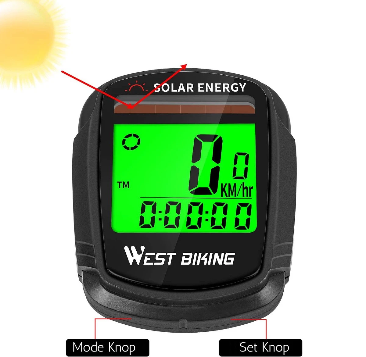 Draadloze Verlichte Fietscomputer - USB Oplaadbaar- Op Zonne- Energie - Kilometerteller - Klok - Calorie Teller - Snelheidsmeter - Auto Wake - IPX7 Waterdicht - 5 Talen - Met Verlichte LCD Display - Multifunctioneel - Inclusief Sensor - Zwart 5 Draadloze Verlichte Fietscomputer - USB Oplaadbaar- Op Zonne- Energie - Kilometerteller - Klok - Calorie Teller - Snelheidsmeter - Auto Wake - IPX7 Waterdicht - 5 Talen - Met Verlichte LCD Display - Multifunctioneel - Inclusief Sensor - Zwart - Afbeelding 3