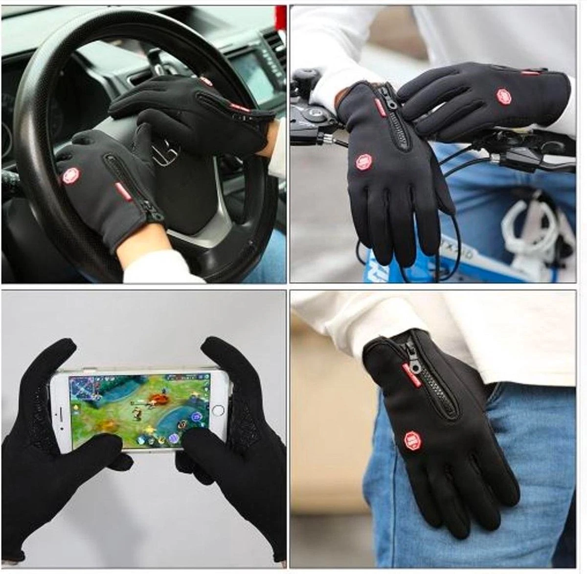 Fietshandschoenen Winter - Handschoenen - Sport Handschoenen Met Rits - Touchscreen Telefoon - Anti Slip Gloves - Heren / Dames - Maat S - Zwart - Kerst Cadeautje 5 Fietshandschoenen Winter - Handschoenen - Sport Handschoenen Met Rits - Touchscreen Telefoon - Anti Slip Gloves - Heren / Dames - Maat S - Zwart - Kerst Cadeautje - Afbeelding 3