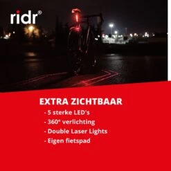 RIDR Achterlicht Fiets - USB Oplaadbaar LED - Fietsverlichting Met Laser - Waterdicht -Fietsaccessoires Winkel 1200x1200 477