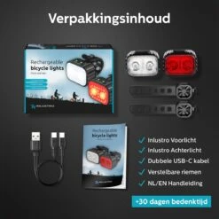 Inlustro Fietslamp Set - Voorlicht / Achterlicht - LED Fietslampjes Rood En Wit - Fietslicht Koplamp - Waterdicht - USB Oplaadbaar -Fietsaccessoires Winkel 1200x1200 514