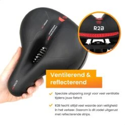 R2B® Fietszadel Voor Dames En Heren - Inclusief Waterdichte Zadelhoes - Zwart - Reflectie En Ventilatie - Gel Zadel / Gelzadel -Fietsaccessoires Winkel 1200x1200 751
