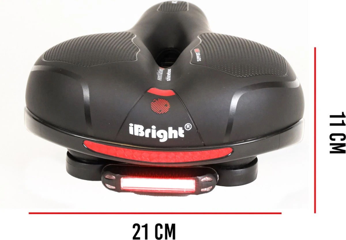 IBright Gel Fietszadel Met LED Oplaadbare Achterlicht - USB Oplaadbaar - Fietsverlichting Met 6 Functie's - Dames / Heren - Waterdicht - Gratis Zadelstrop - USB Oplaadkabel - Zwart 6 IBright Gel Fietszadel Met LED Oplaadbare Achterlicht - USB Oplaadbaar - Fietsverlichting Met 6 Functie's - Dames / Heren - Waterdicht - Gratis Zadelstrop - USB Oplaadkabel - Zwart - Afbeelding 4