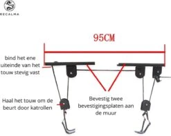 Recalma Fietslift - 60 Kg Draagkracht - Fietstakel - Universeel Ophangsysteem - Elektrische Fiets - Zwart -Fietsaccessoires Winkel 1200x955