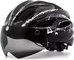 Zacro Fietshelm - Met Bril En Waarschuwingslampje - Nacht Veiligheidshelmen Fietshelm - Voor Volwassenen, MTB, Stadsfietsen - Wit En Zwart