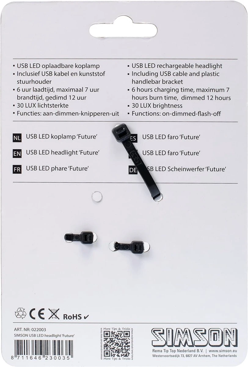 Simson Future Fietsverlichting Koplamp 30 Lux - LED - Oplaadbaar 7 Simson Future Fietsverlichting Koplamp 30 Lux - LED - Oplaadbaar - Afbeelding 5